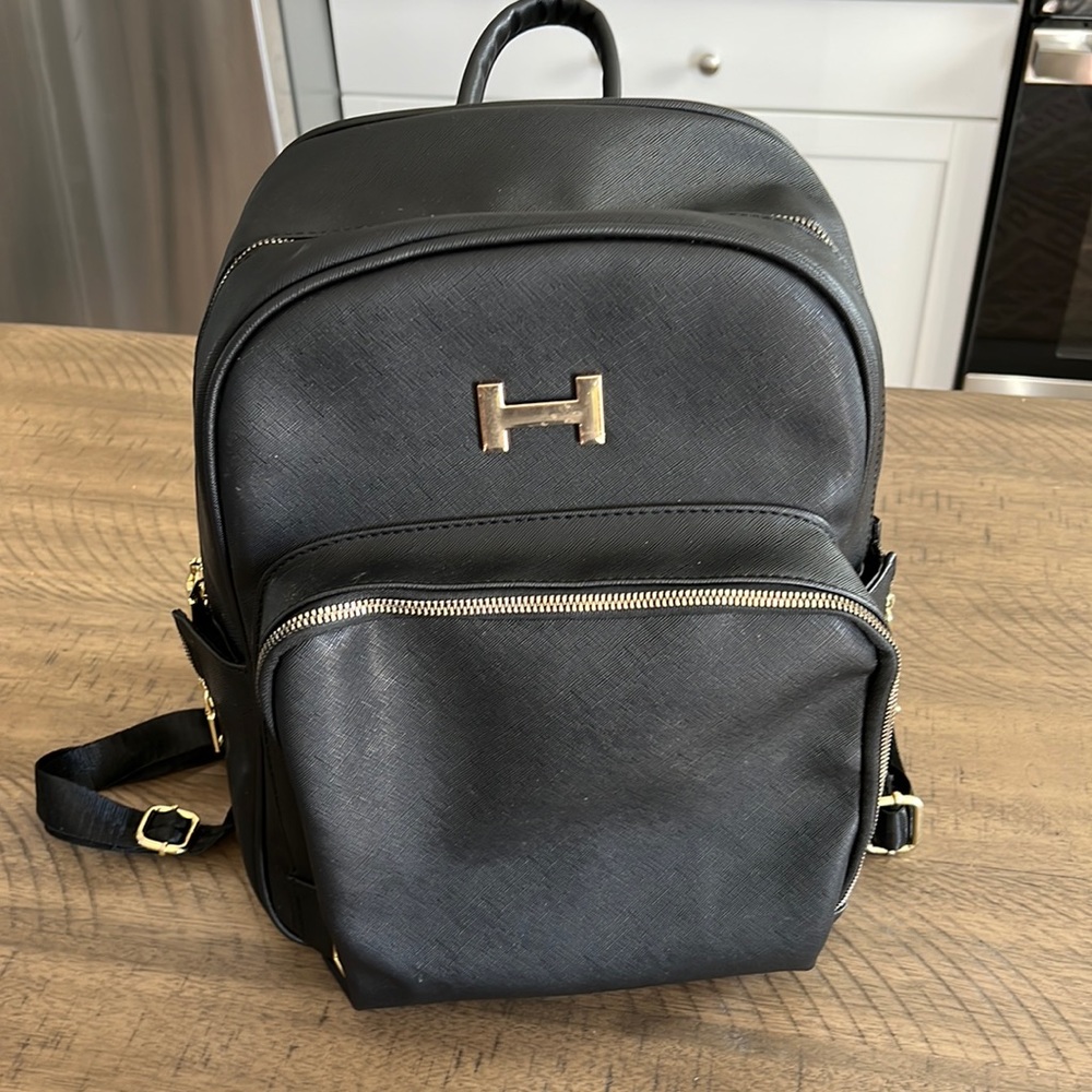 Halova black faux leather baby bag backpack